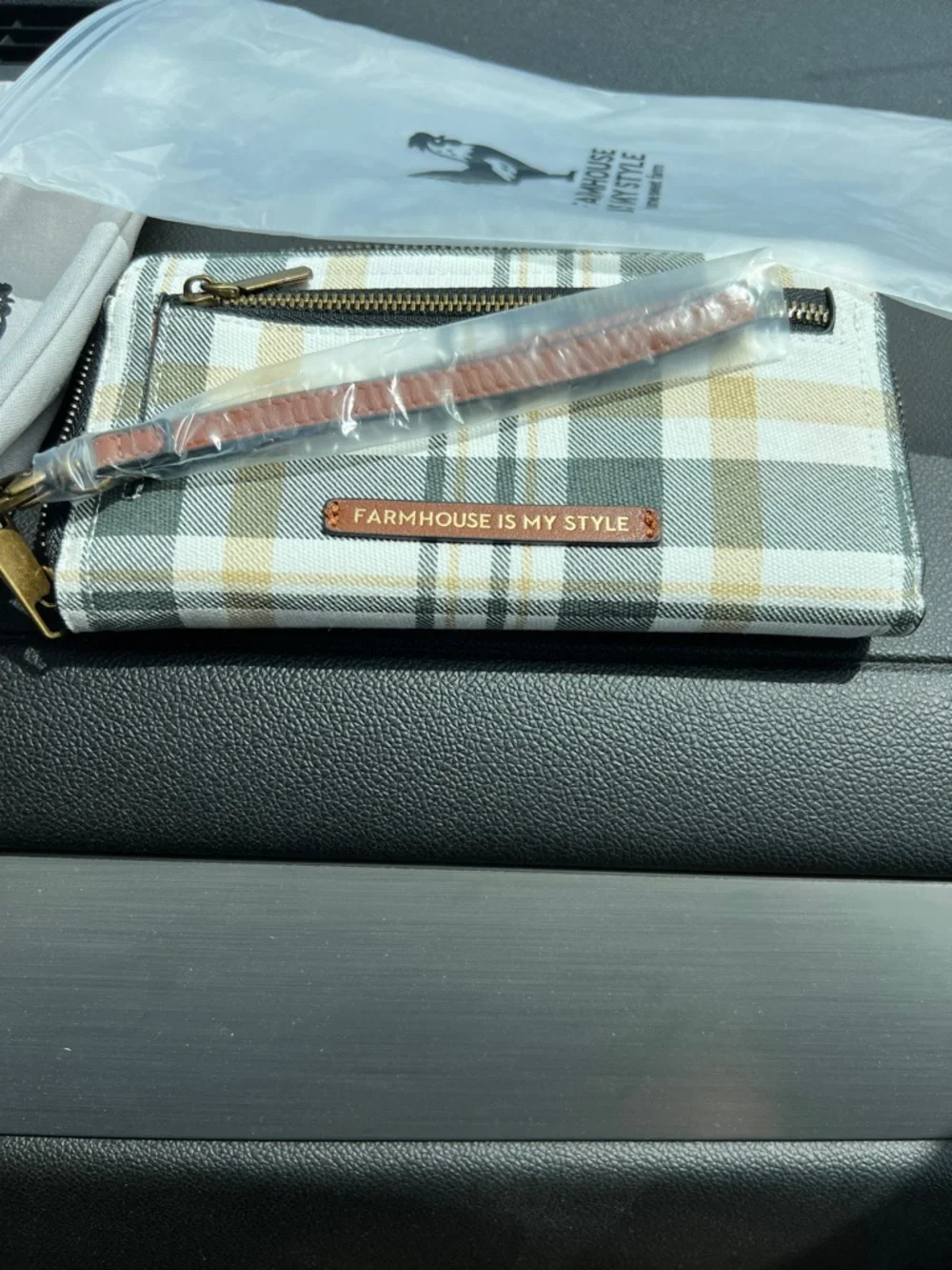 Farmhouse Is My Style Plaid Zip Wallet in Cream and Tan - Picture 7 of 7